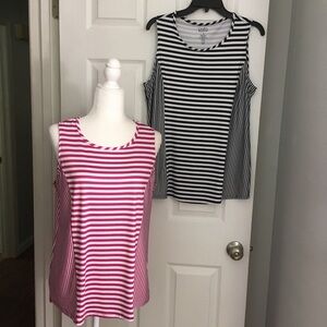 NEW! Croft & Barrow Classic Comfort Collection Striped Tank Tops MED Pink Black